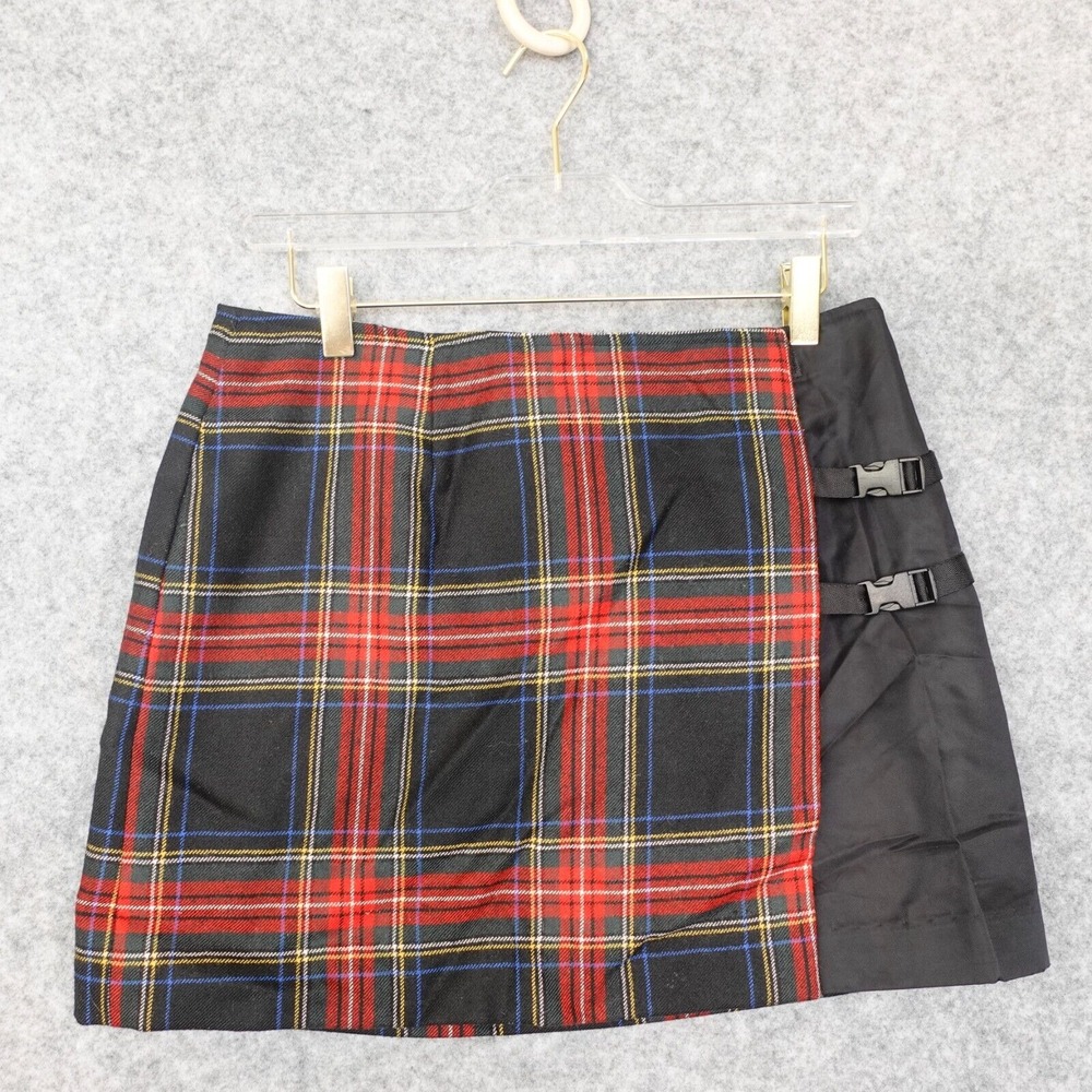 Vintage Express Mini Skirt Small Black Wrap Wool Tartan Wrap Scottish Kilt Punk